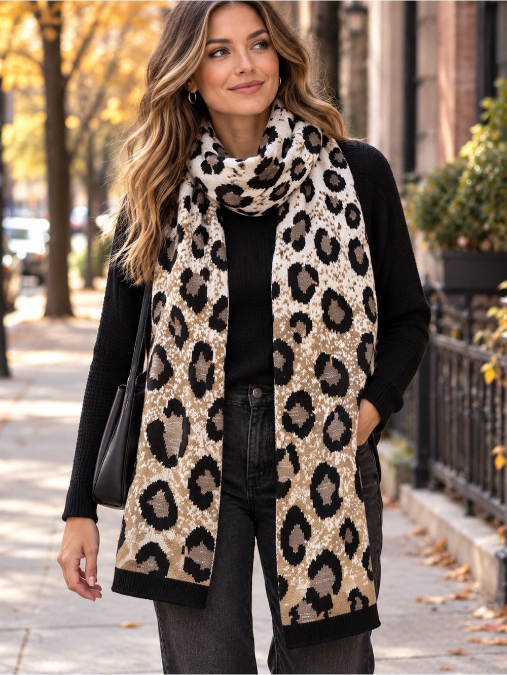 Ann Taylor Leopard Knit Scarf 80x15 Animal Print Winter Travel Holiday Gift Date